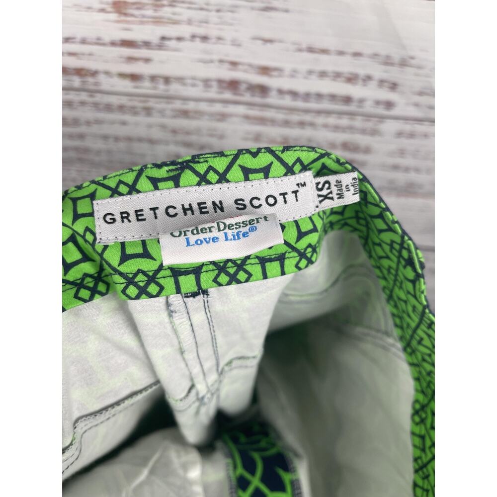 Gretchen Scott Pants Women's XS Navy Green Geometric Print Stretch Cotton Ankle - Picture 4 of 9